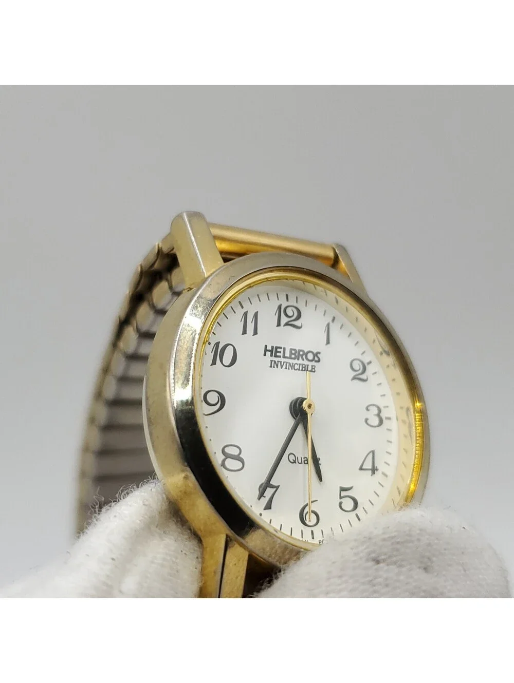 Helbros Invincible Quartz Womens Watch 25mm New Battery White Dial Gold Tone